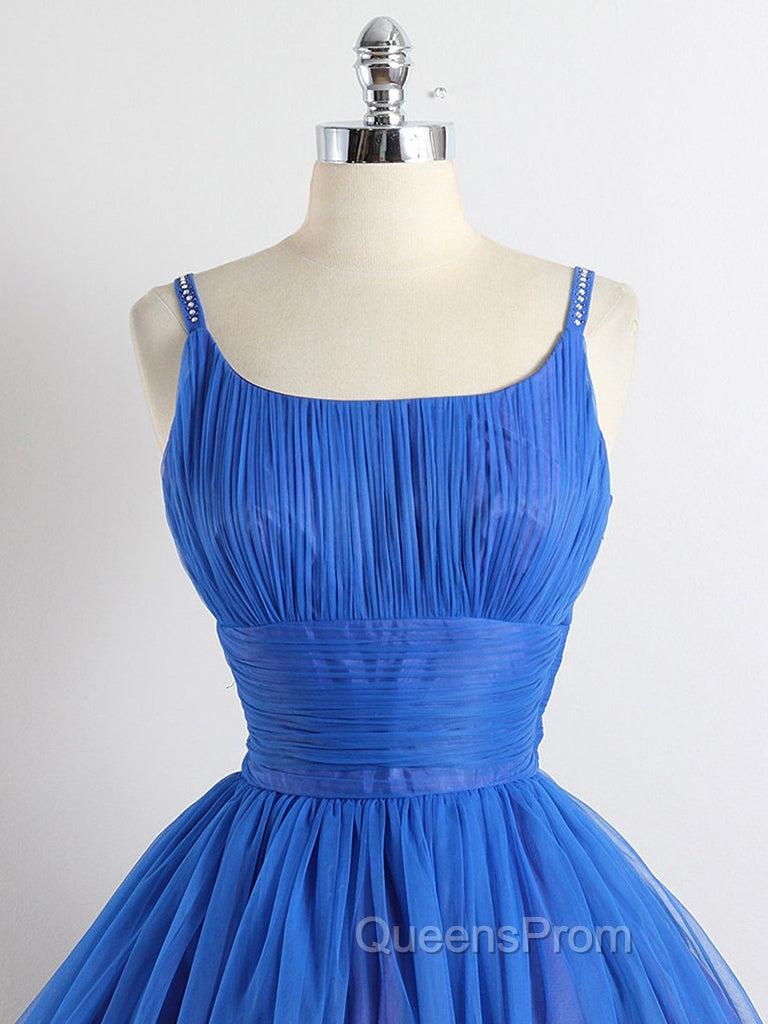 A-Line Tulle Blue Short Evening Prom Dress, Blue Homecoming Dress