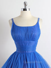 A-Line Tulle Blue Short Evening Prom Dress, Blue Homecoming Dress