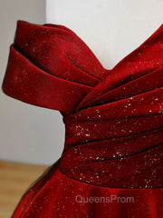 A-Line Tulle Burgundy Long Evening Prom Dress, Burgundy Evening Dress