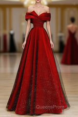 A-Line Tulle Burgundy Long Evening Prom Dress, Burgundy Evening Dress