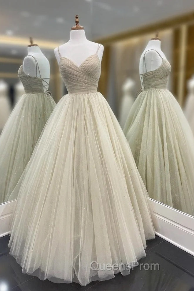 A-Line Tulle Floor Length Evening Prom Dress, Spaghetti Strap Evening Party Dress Main image