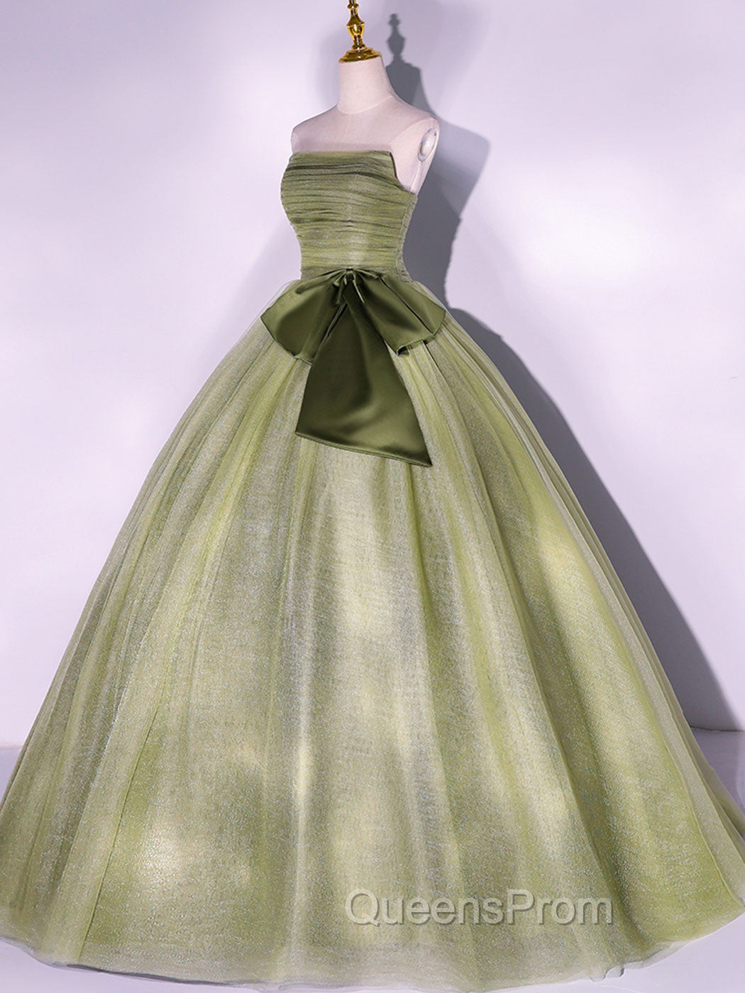 A Line Tulle Green Long Evening Prom Dress, Green Tulle Evening Party Dress Secondary image