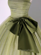 A Line Tulle Green Long Evening Prom Dress, Green Tulle Evening Party Dress