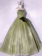 A Line Tulle Green Long Evening Prom Dress, Green Tulle Evening Party Dress