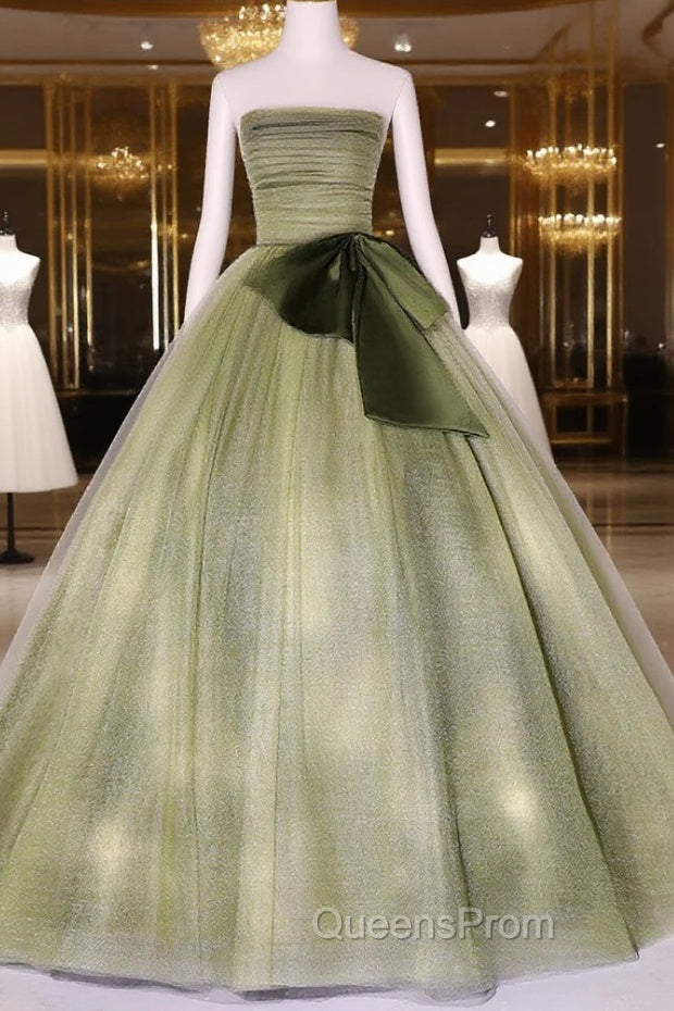 A Line Tulle Green Long Evening Prom Dress, Green Tulle Evening Party Dress Main image