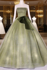A Line Tulle Green Long Evening Prom Dress, Green Tulle Evening Party Dress