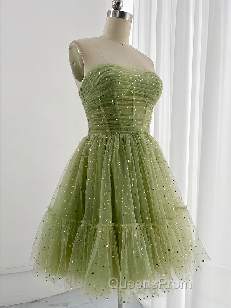 A-Line Tulle Green Short Evening Prom Dress, Cute Green Homecoming Dress Secondary image
