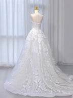 A-Line Tulle Lace Beige Long Evening Prom Dress, Beige Long Formal Dress