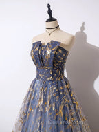 A-Line Tulle Lace Blue Short Evening Prom Dress, Cute Blue Homecoming Dress