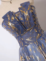 A-Line Tulle Lace Blue Short Evening Prom Dress, Cute Blue Homecoming Dress