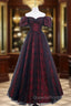 A-Line Tulle Lace Burgundy Long Evening Prom Dress, Burgundy Long Evening Dress