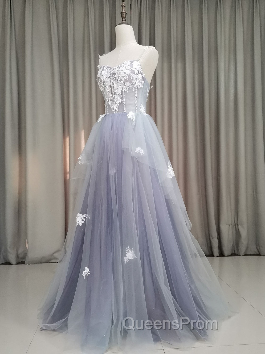 A line Tulle Lace Long Evening Dress, Lace Tulle Evening Prom Dress Secondary image