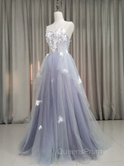 A line Tulle Lace Long Evening Dress, Lace Tulle Evening Prom Dress