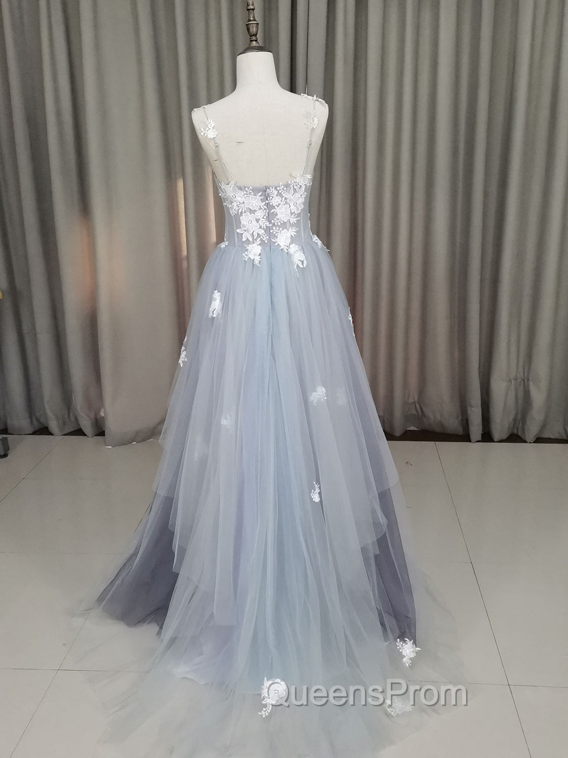A line Tulle Lace Long Evening Dress, Lace Tulle Evening Prom Dress