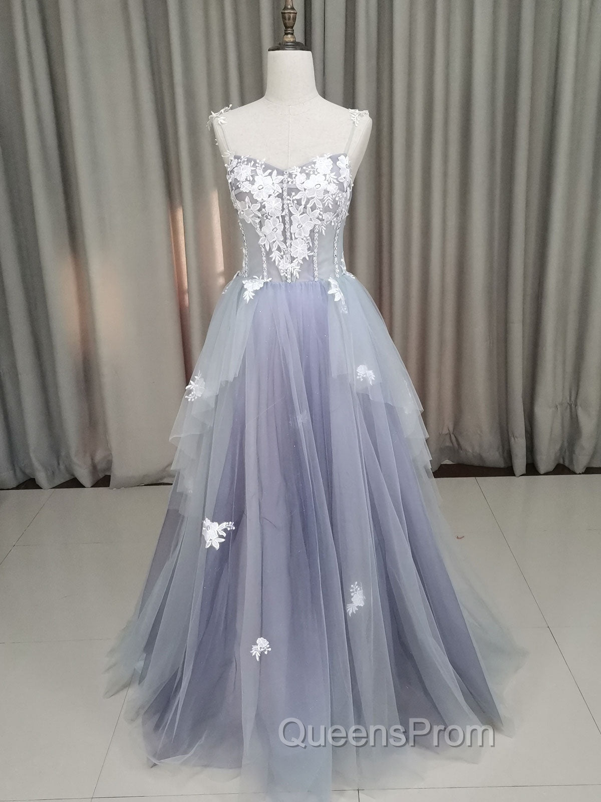 A line Tulle Lace Long Evening Dress, Lace Tulle Evening Prom Dress Main image