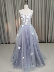A line Tulle Lace Long Evening Dress, Lace Tulle Evening Prom Dress