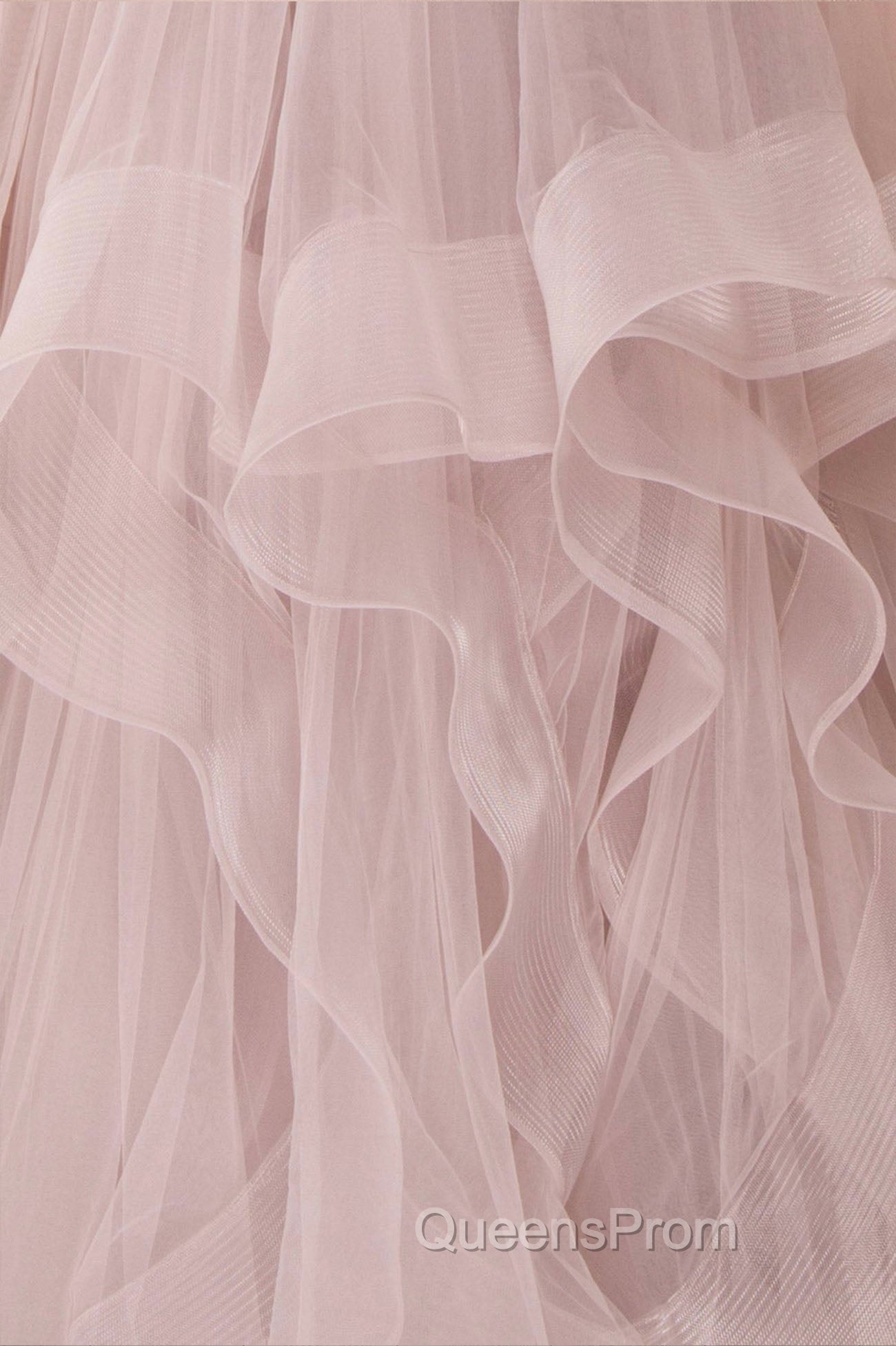 A-Line Tulle Layers Long Evening Dress, Cute V-Neck Evening Party Dress