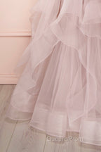 A-Line Tulle Layers Long Evening Dress, Cute V-Neck Evening Party Dress