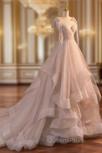A-Line Tulle Layers Long Evening Dress, Spaghetti Straps Party Dress with Bow