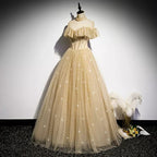 A Line Tulle Long Classy Prom Dress