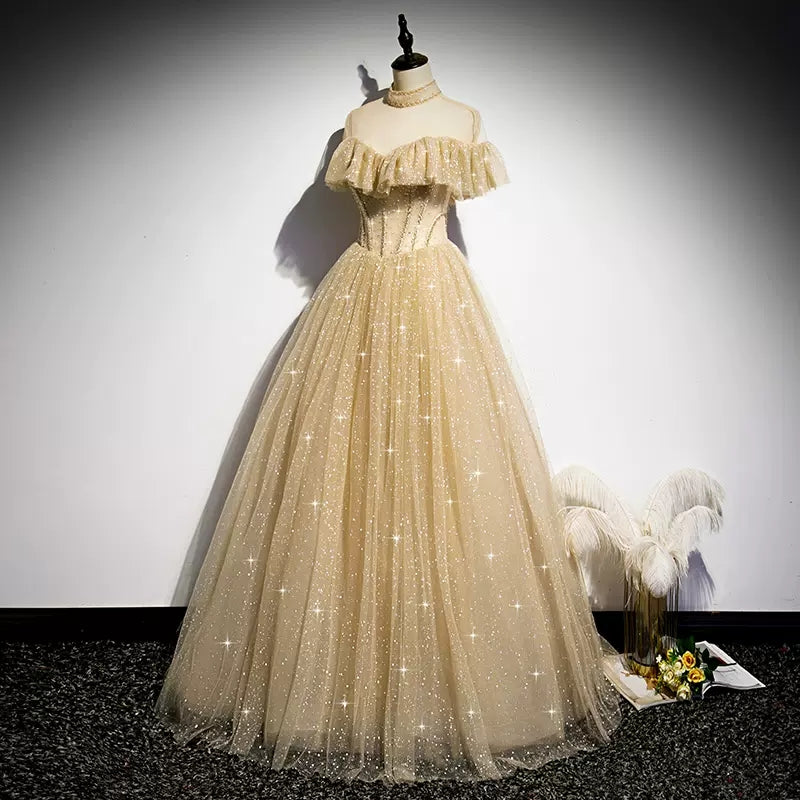 A Line Tulle Long Classy Prom Dress