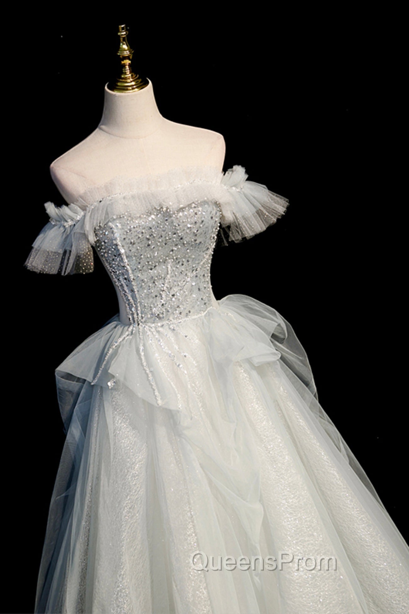 A-Line Tulle Long Evening Prom Dress with Beading