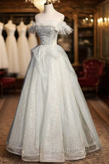 A-Line Tulle Long Evening Prom Dress with Beading