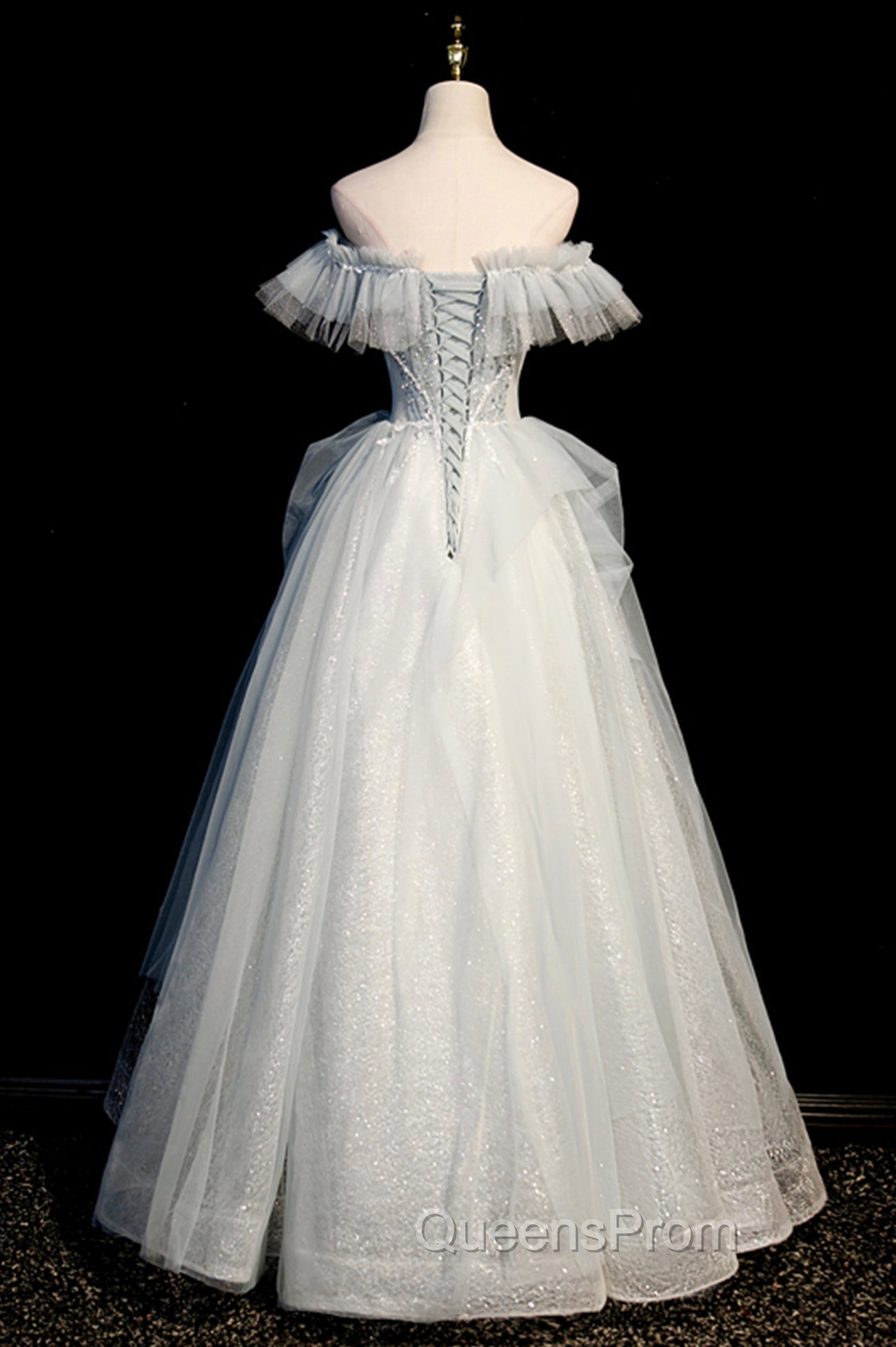 A-Line Tulle Long Evening Prom Dress with Beading