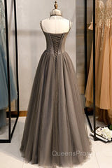 A-Line Tulle Long Evening Prom Dress with Beading, Cute Evening Party Dress