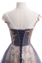 A-Line Tulle Long Evening Prom Dress with Sequins, Cute Scoop Neckline Evening Dress