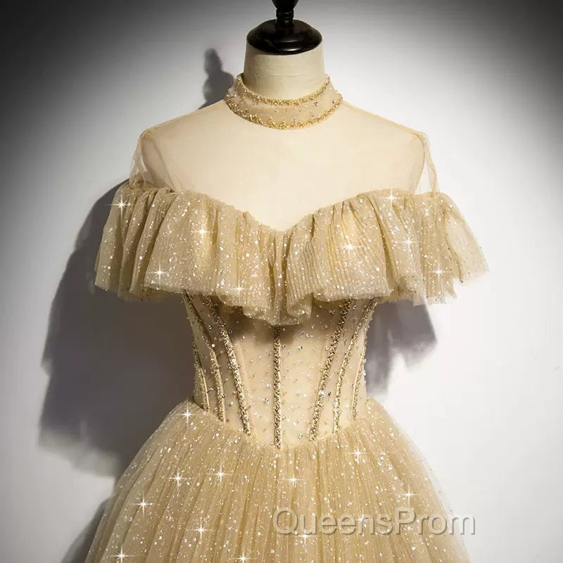 A Line Tulle Long Evening Prom Dress
