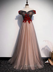 A-line Tulle Ruched Embellished Evening Prom Dress, Long Party Dress