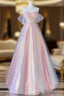 A-Line Tulle Sequin Pink Long Evening Prom Dress, Pink Tulle Long Evening Dress