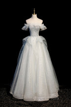 A-Line Tulle Sequins Long Evening Prom Dress, Off the Shoulder Evening Dress