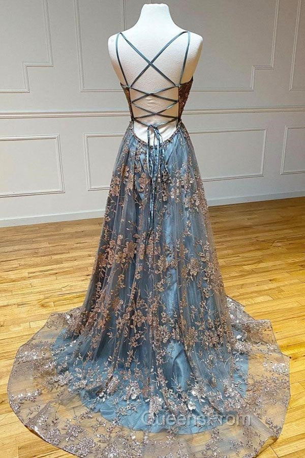 A-line Tulle Straps Sequins Lace Evening Prom Dress Split Evening Dress Secondary image