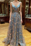A-line Tulle Straps Sequins Lace Evening Prom Dress Split Evening Dress
