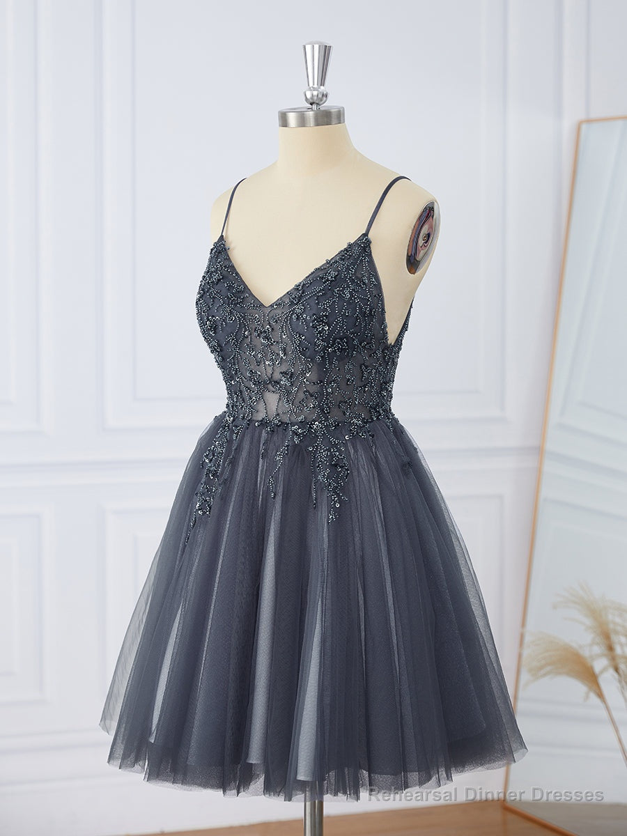A-line Tulle V-neck Beading Short/Mini Dress Main image