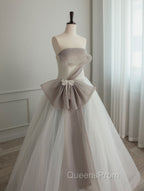 A-Line Tulle White Long Evening Prom Dress, White Evening Party Dress