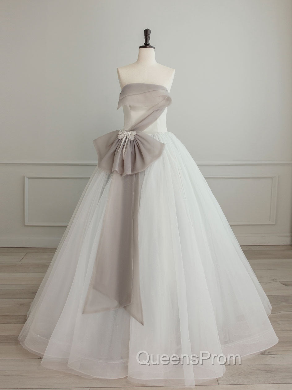 A-Line Tulle White Long Evening Prom Dress, White Evening Party Dress Secondary image