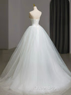 A-Line Tulle White Long Evening Prom Dress, White Long Formal Dress