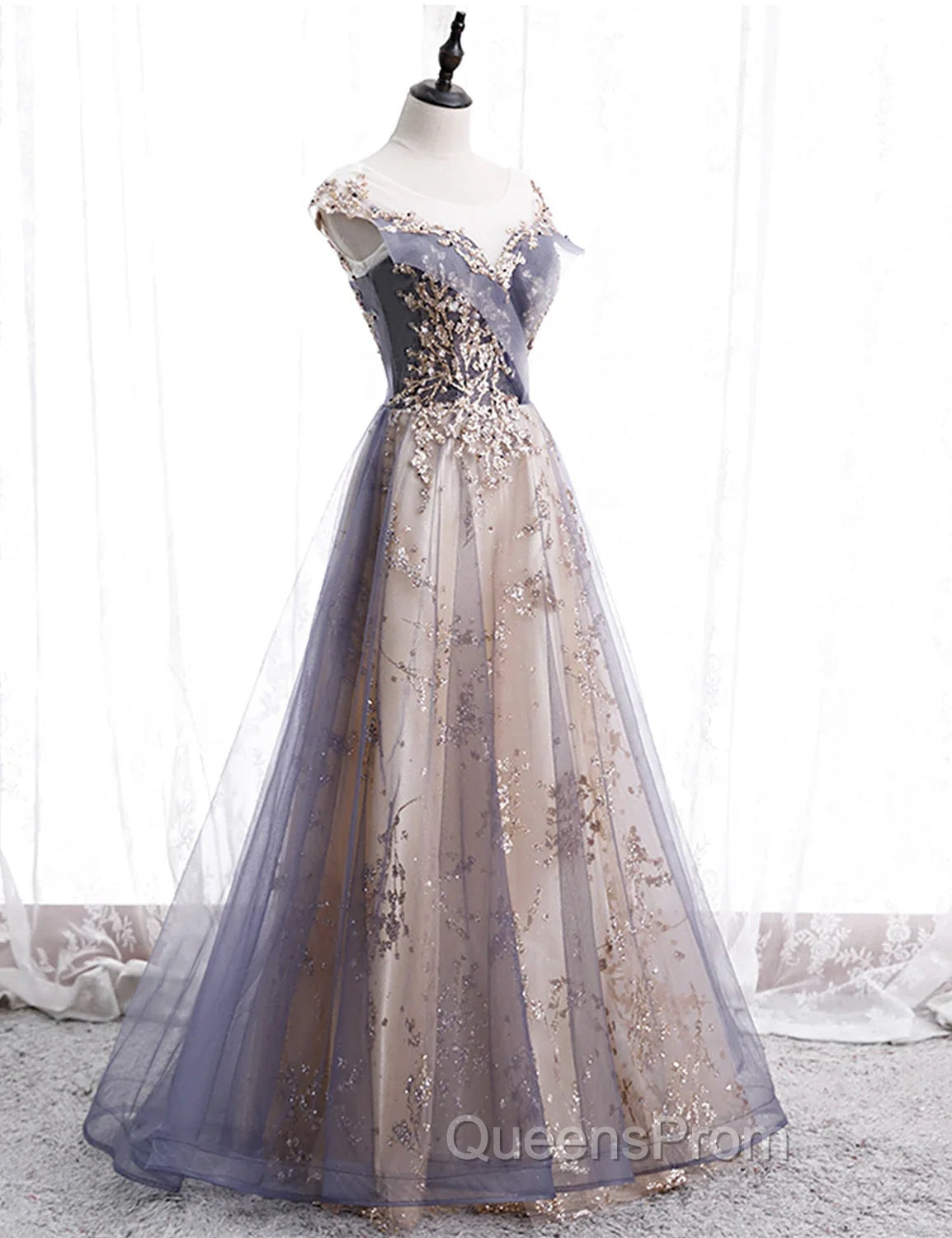 A-line Tulle with Lace Applique Party Dress Tulle Long Evening Prom Dress Evening Prom Dress shops