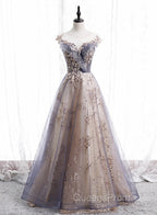 A-line Tulle with Lace Applique Party Dress Tulle Long Evening Prom Dress Evening Prom Dress shops