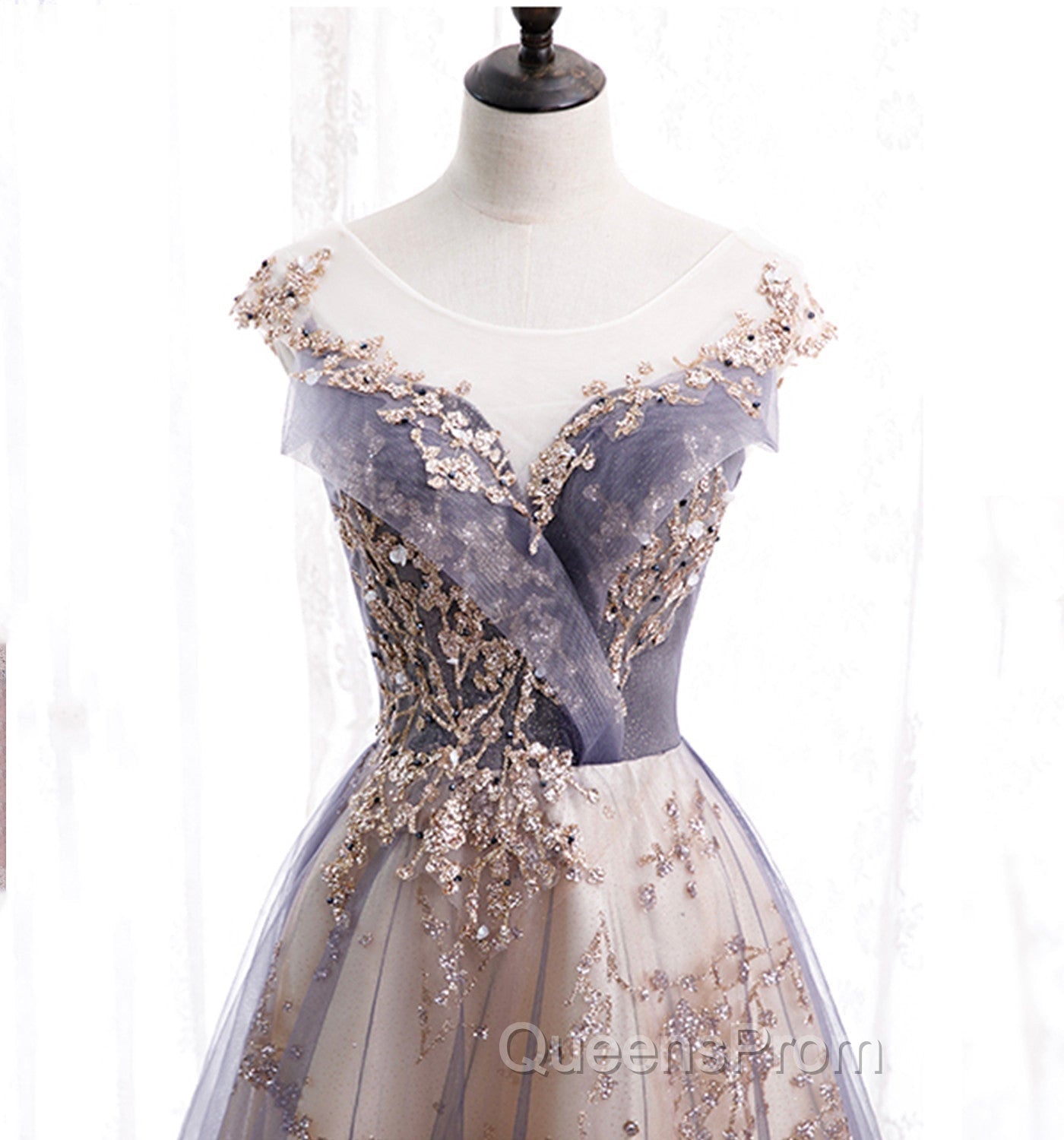 A-line Tulle with Lace Applique Party Dress Tulle Long Evening Prom Dress Evening Prom Dress shops