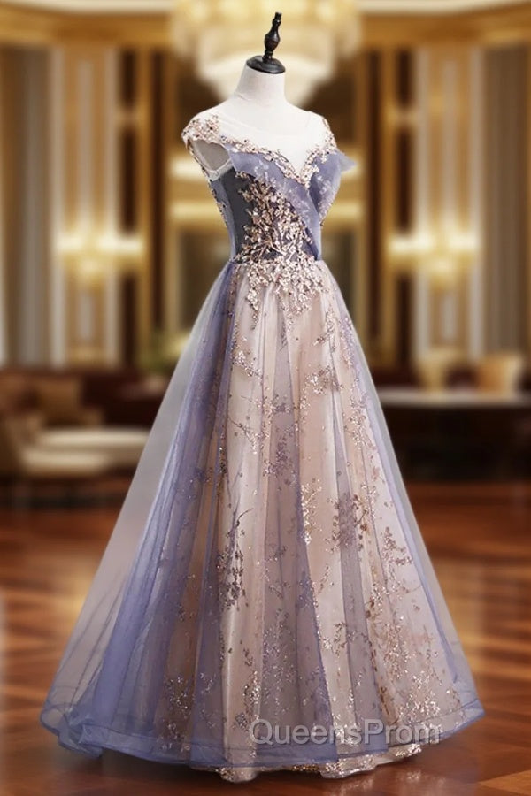 A-line Tulle with Lace Applique Party Dress Tulle Long Evening Prom Dress Evening Prom Dress shops Main image