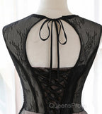 A-Line Tulle With Lace Round Neckline Floor Length Party Dress Black Evening Prom Dress Formal Dress