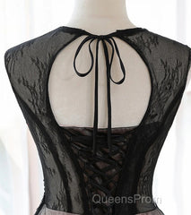 A-Line Tulle With Lace Round Neckline Floor Length Party Dress Black Evening Prom Dress Formal Dress