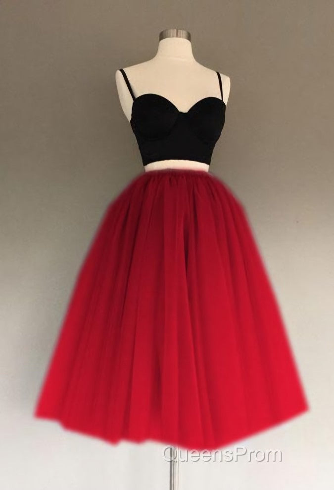 A Line Two Piece Homecoming Dress Short Tulle Evening Prom Gowns