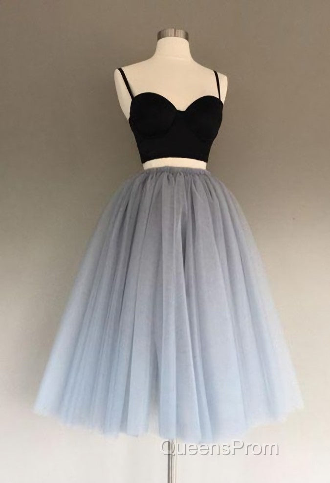 A Line Two Piece Homecoming Dress Short Tulle Evening Prom Gowns