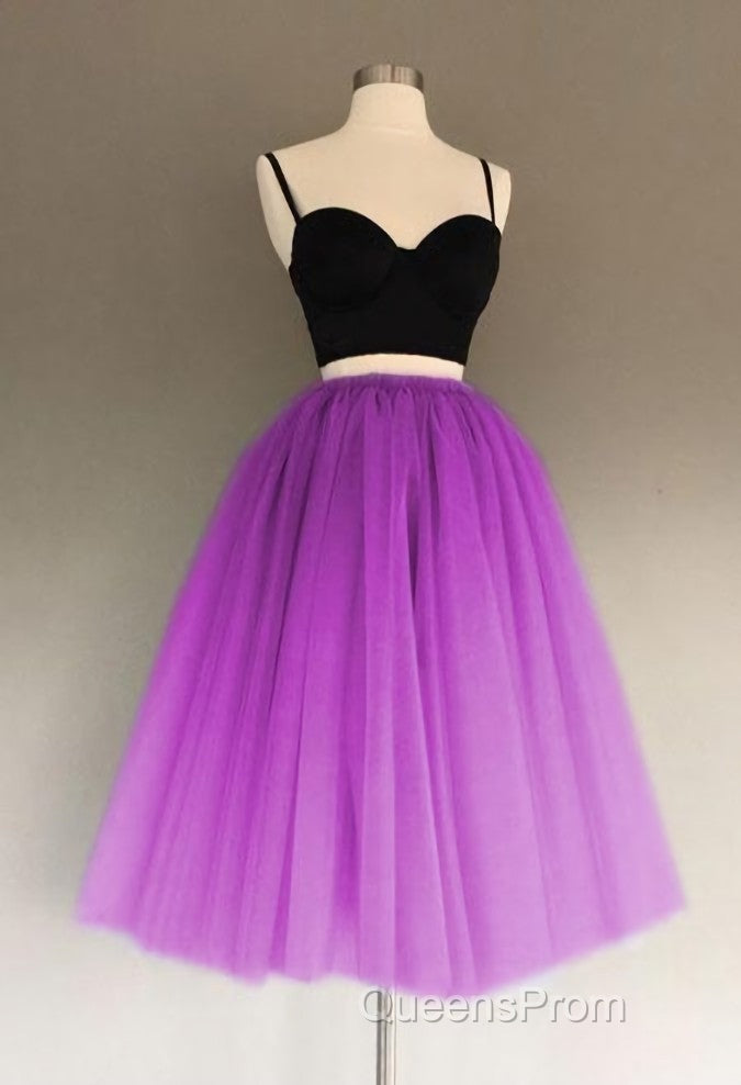 A Line Two Piece Homecoming Dress Short Tulle Evening Prom Gowns