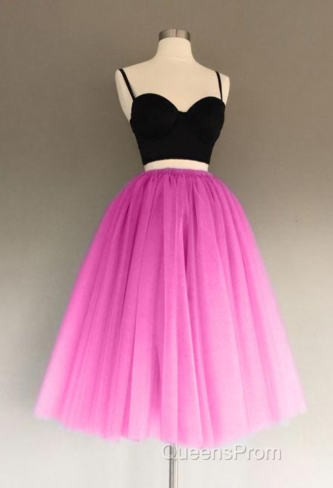 A Line Two Piece Homecoming Dress Short Tulle Evening Prom Gowns